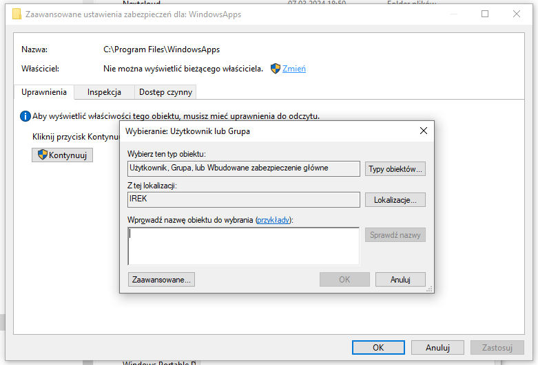 Windows 10 zmina właściciela folderu Windows Apps